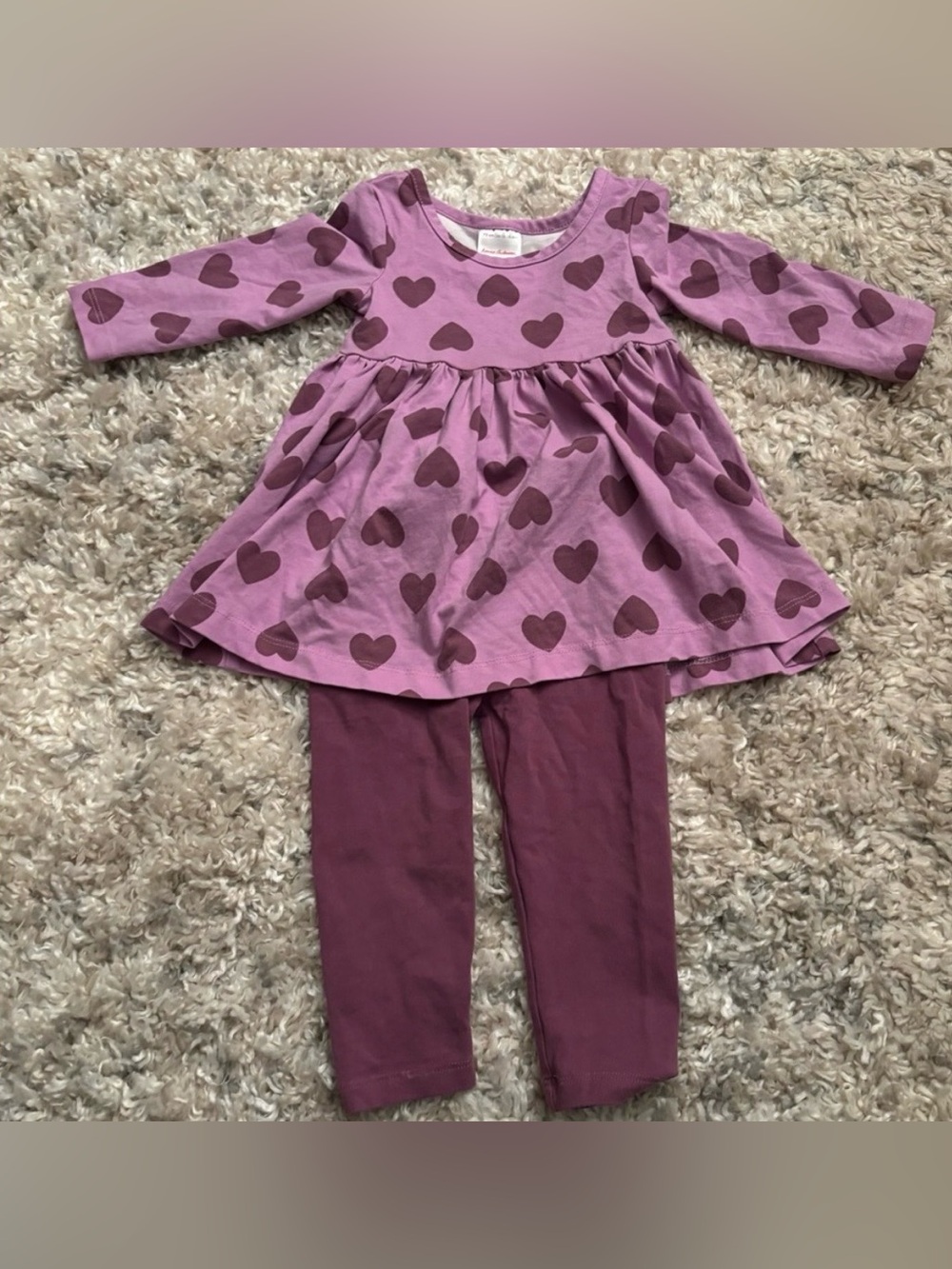 Hanna Andersson Purple Heart Dress & Legging Set | 12-18m